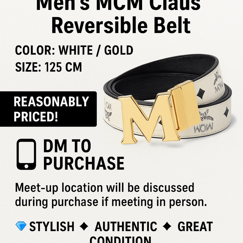MCM Claus Reversible Belt in White and Gold